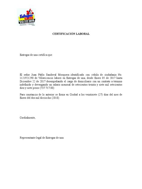 Carta Certificacion Laboral