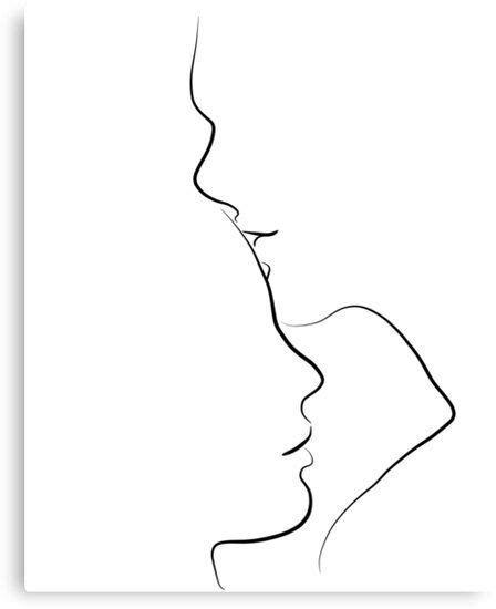 Forehead Kiss Line Art Drawing In Black And White Canvas Print By