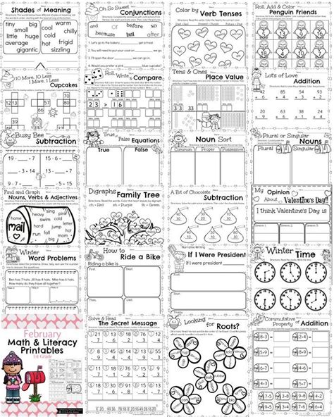1st Grade Math And Literacy Worksheets For February Planning Playtime