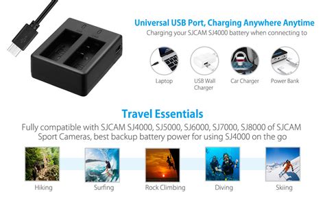 Powerextra Sj4000 3 X1400mah Action Camera Battery And Usb Dual Charger