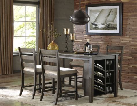 A grey counter set brings dining up to date with a cool, contemporary look. Rokane Light Brown Rectangular Counter Height Dining Room ...
