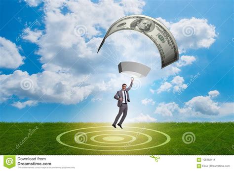 The Businessman In Golden Parachute Concept Stock Image Image Of