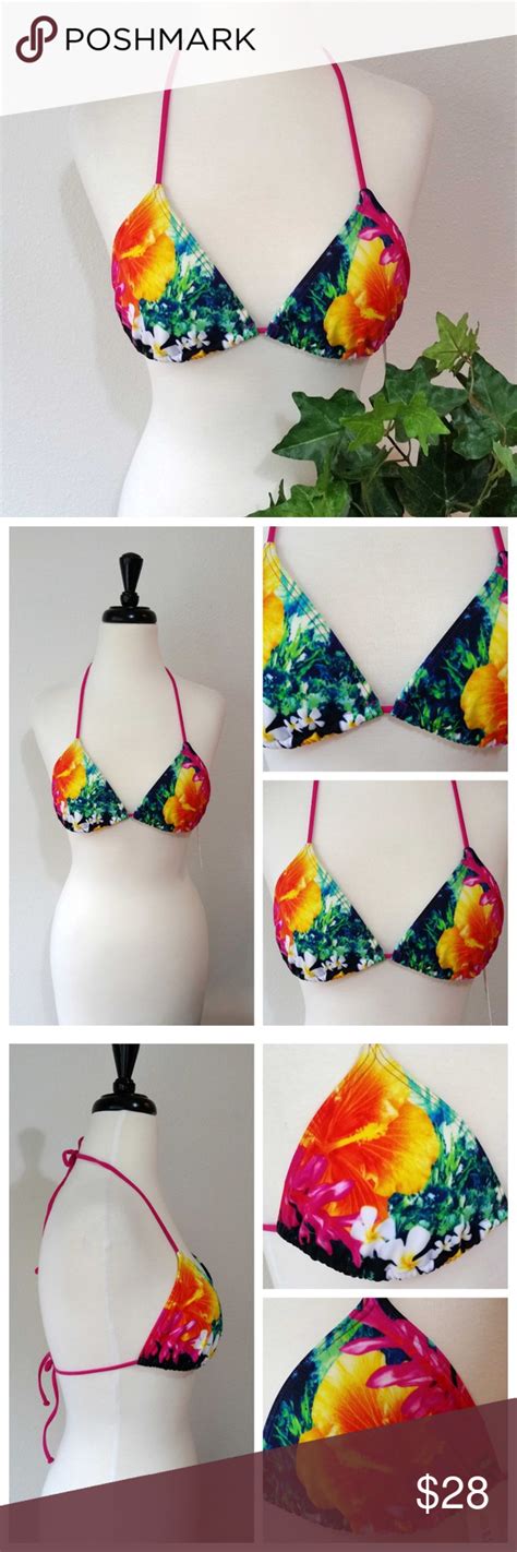 Billabong Hawaiian Floral Triangle Bikini Top Colorful Billabong