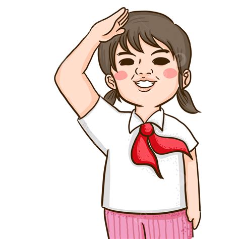 salute clipart vector cartoon cute saluting girl hand draw cute illustration png image for