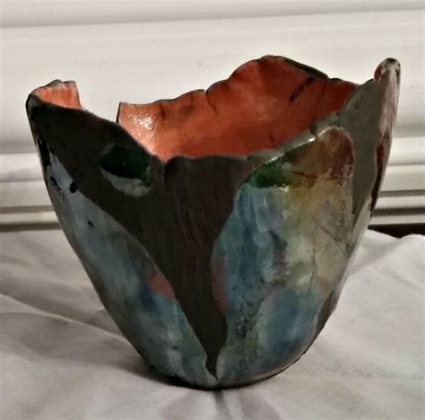 Handmade Raku Art Pottery With High Contrast Of Colors Etsy Pottery