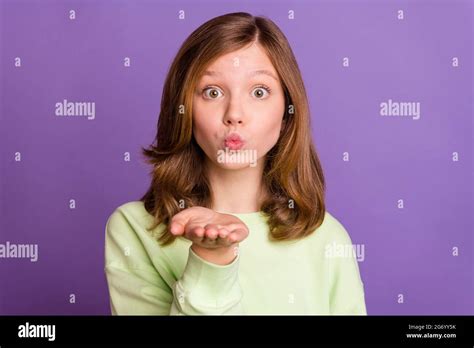 Photo Of Young Attractive Preteen Girl Pouted Lips Send Air Kiss You