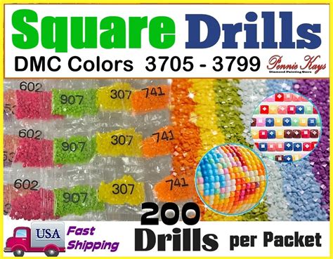 447 Colors Square Drills For Diamond Painting Dmc Colors 3705 Etsy