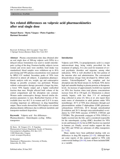 Pdf Sex Related Differences On Valproic Acid Pharmacokinetics After