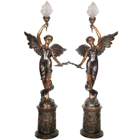 Bronze Angel Torchere Sculpture Set Metropolitan Galleries Inc