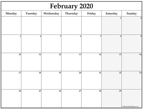 2020 Calendar Print Mon To Sunday