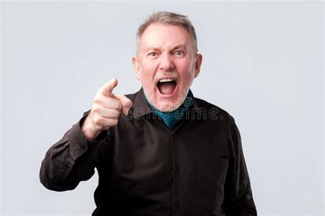 Angry Man Screaming Pointing Index Finger At You Stock Photo Image