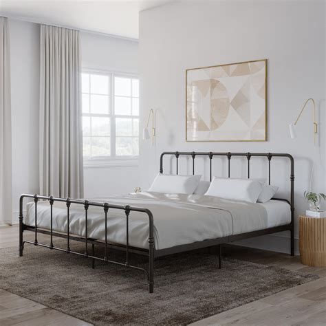 Mainstays Farmhouse Metal Bed King Size Bed Frame Grey