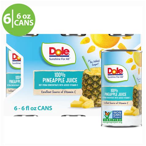 6 Cans Dole All Natural 100 Pineapple Juice 6 Fl Oz Walmart