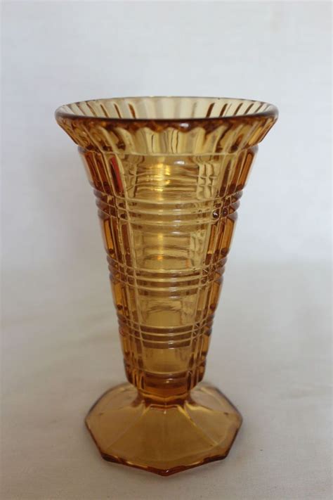 Art Deco Amber Glass Vase By Libochovice Glass Bohemia Glass Amber Glass