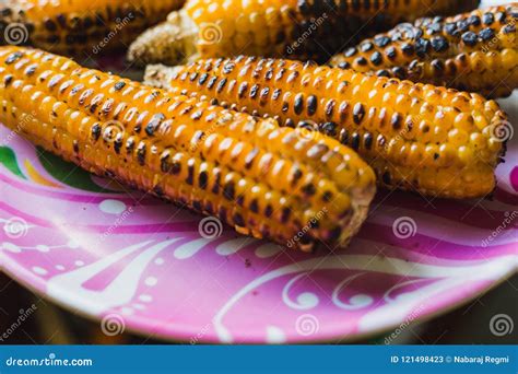 Roasted Corn On The Plate Stock Image Image Of Maize 121498423