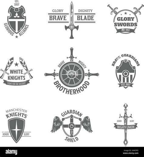 vintage heraldic coat of arms labels set with swords and guardian shields emblems icons isolated