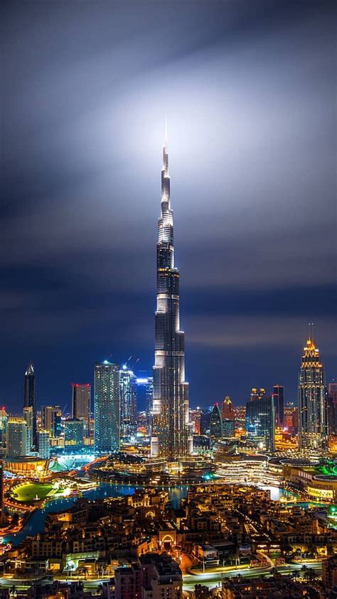 Dubai Architecture Burj Khalifa City Modern Night Hd Phone