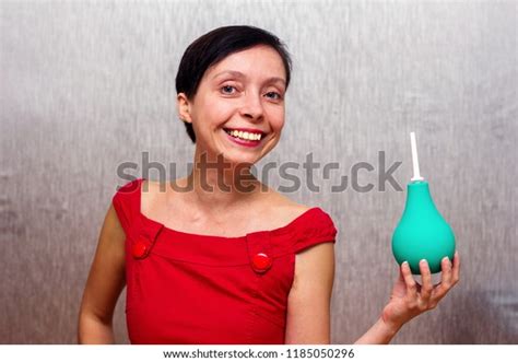 Smiling Happy Woman Holding Enema Isolated Stock Photo Shutterstock