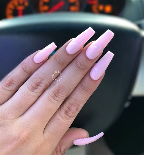 Long Coffin Nails In A Baby Pink Gel Color Pink Acrylic Nails Coffin