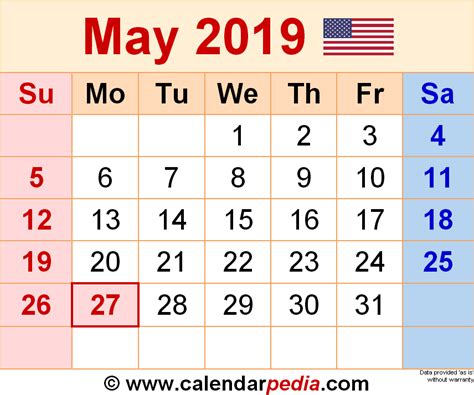 May 2019 Calendar Templates For Word Excel And Pdf December 2020