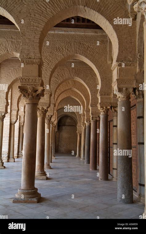 Columns Inside The Courtyard Of The Great Mosque Or Sidi Okba Mosque