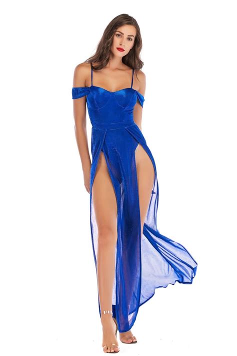 royal blue off the shoulder tulle maxi dress with slits on both sides style maxi dress