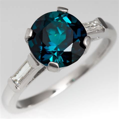 Blue Green Tourmaline Engagement Ring 1950s Platinum Mounting