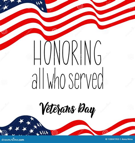 Honoring All Who Served Lettering Veterans Day Design Stock