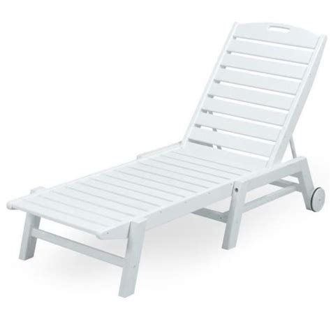 Nautical Recycled White Plastic Wood Patio Chaise Lounge W Wheels By