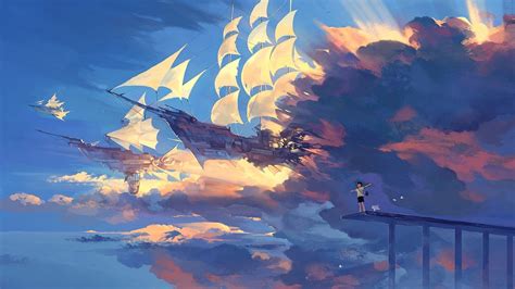 Hanyijie Sky Scenery Ship Anime Art 1920x1080 Hd