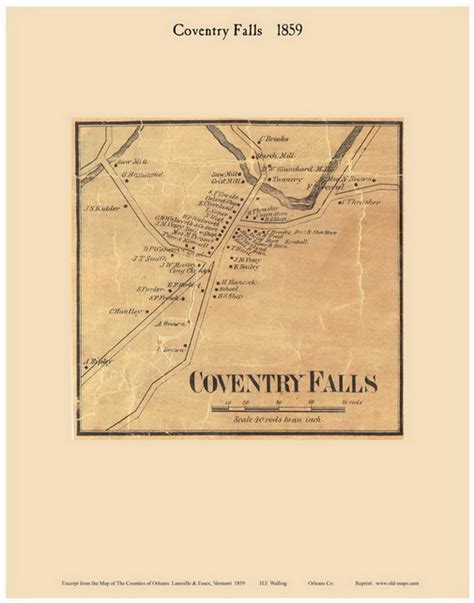 Coventry Falls Vermont 1859 Old Town Map Custom Print Orleans Co