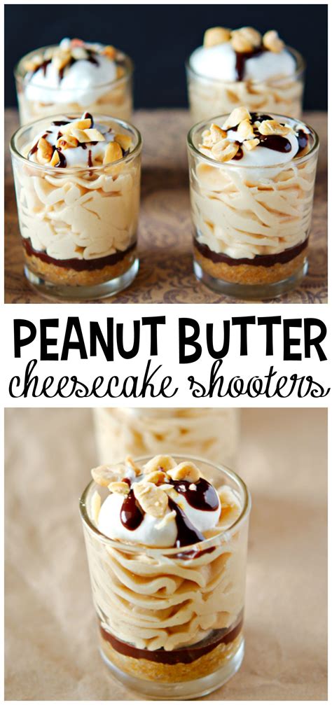 Garnish with cherry pie filling, whipped cream, and more! No Bake Peanut Butter Cheesecake Shooters Recipe | Dessert ...