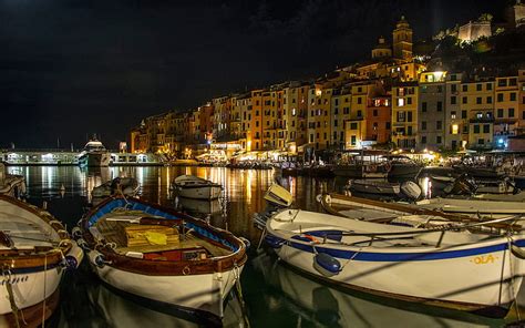 Portovenere Night Boats Italian Resort Town Liguria Italy