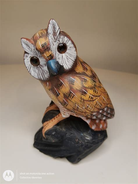 Hand Carved Painted Stone Owl Beautiful Eyes 3 X Etsy