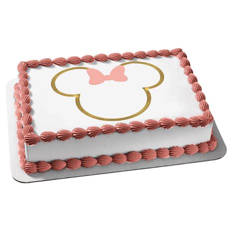 Minnie Mouse Ears Names Frame Gold With A Pink Bow Edible Cake Topper