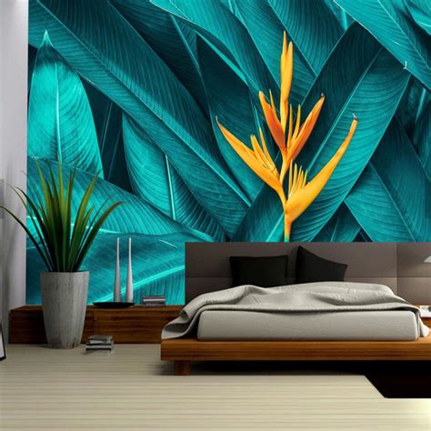 3d Stereoscopic Tropical Leaf Floral Wall Paper For Living Room