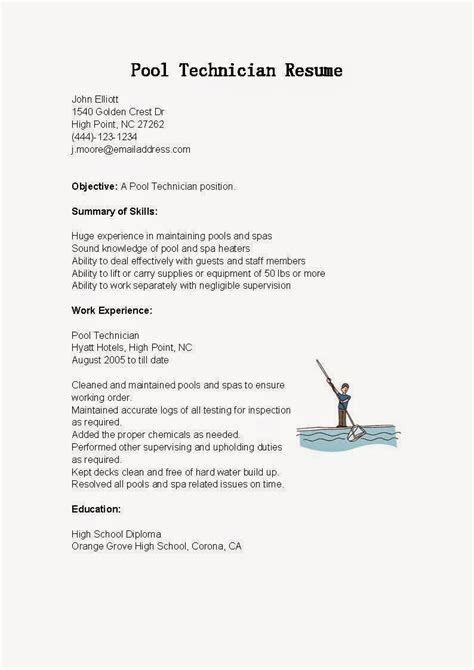 Resume Samples Pool Technician Resume Sample