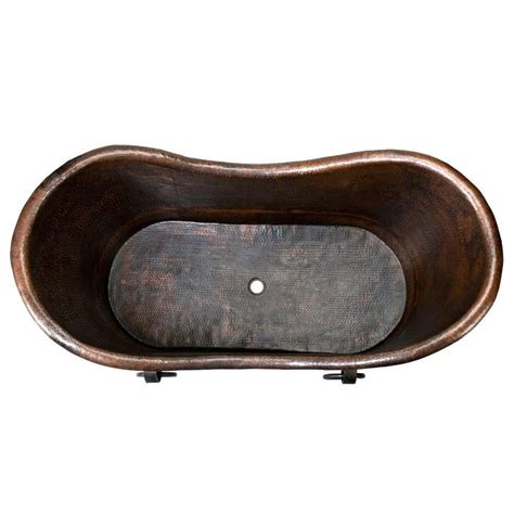 67 Inch Hammered Copper Double Slipper Bathtub With Rings Pc