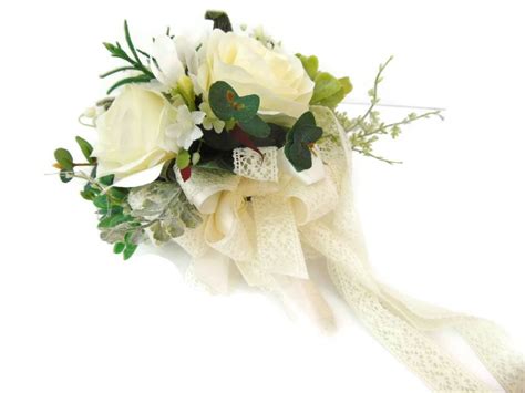 White Rose Posy Bouquet With Mixed Flowers And Foliage With Silk