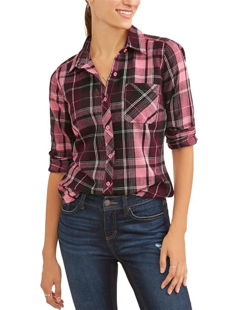 Time And Tru Womens Brushed Cotton Plaid Shirt