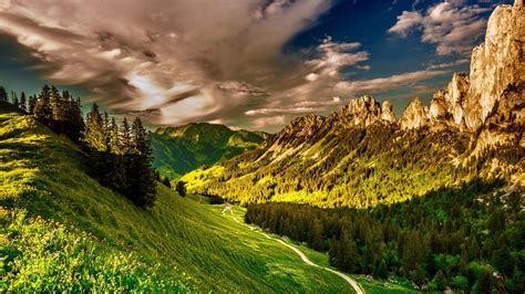 Desktop Wallpaper Valley Clouds Nature Landscape Mountains 4k Hd