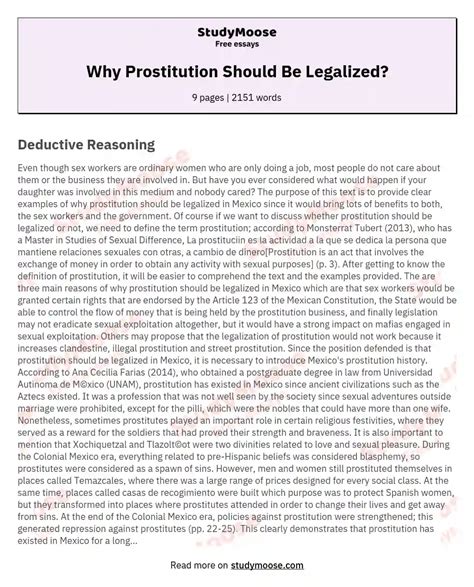 Why Prostitution Should Be Legalized Free Essay Example