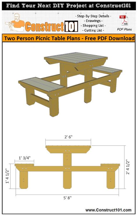 Picnic Table Plans Free Printable Build Your Own Picnic Table In A Standard Size For Easy