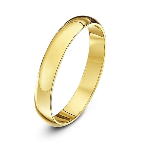 9ct Yellow Gold Heavy D Shape 3mm Wedding Ring