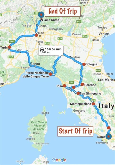 italy road trip map itinerary rome florence pisa cinqueterre bologna turin milan lake como