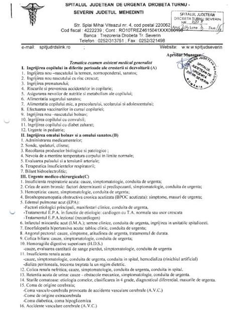 Tematica Examen Asistent Medical Generalist Spitalul Judetean De