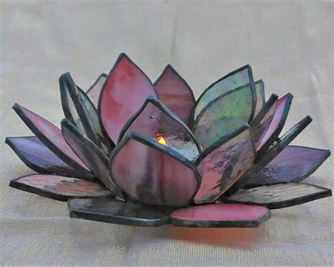 Lotus Flower Stained Glass Candle Holder Nurçin Dize Vitray And Mozaik