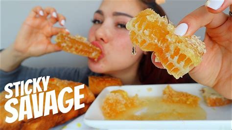 raw honeycomb extremely sticky eating sounds 먹방 mukbang youtube