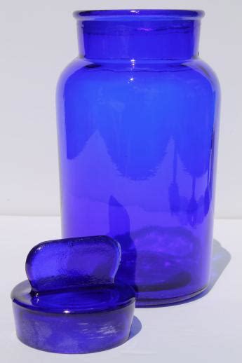 Cobalt Blue Glass Bottle Canister Jar W Lid Vintage Glassware Made In Italy