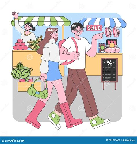 Fresh Market Bargains. Flat Vector Illustration. Stock Vector